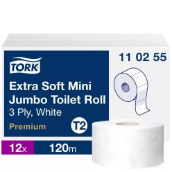   Tork Premium Mini Jumbo, extra puha toalettpapír 19cm átm. - 3 rétegű, hófehér, 120m (Karton - 12 tek)