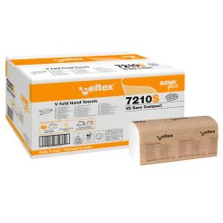   Celtex Save Plus Compact V hajtogatott kéztörlő recy, 2 réteg, 21,5x21cm, 12x250 lap (3000 lap)