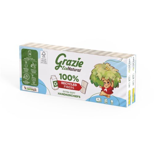 Lucart GRAZIE NATURAL Papírzsebkendő 4 rétegű 10x9 szál/csomag