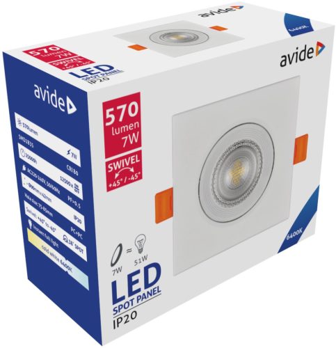 Avide LED panel Beépíthető 38° Négyzetes 7W CW 6400K