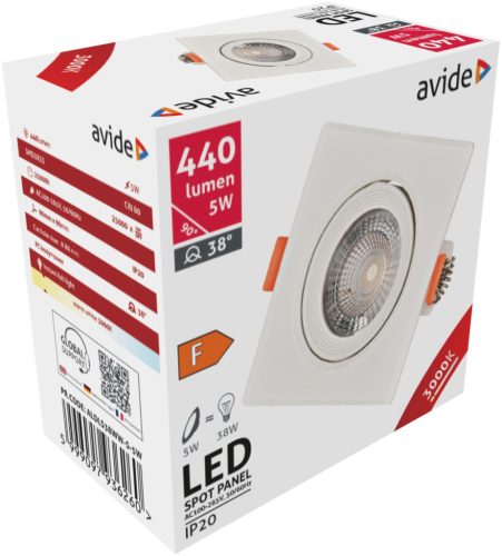 Avide LED panel Beépíthető  38° Négyzetes 5W WW 3000K