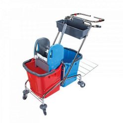   Takarítókocsi, krómvázas, zsáktartóval, 2x18 literes vödörrel