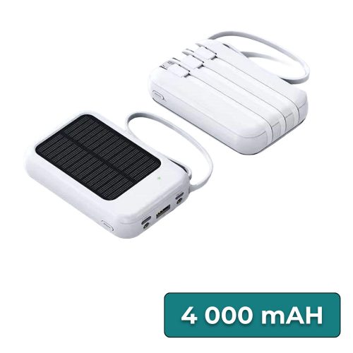 Powerbank napelemmel 4 töltőkábellel 4000mAH