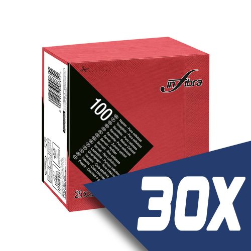 Infibra Szalvéta 25x25cm piros 2 réteg 100 lap/csomag (30 csomag)