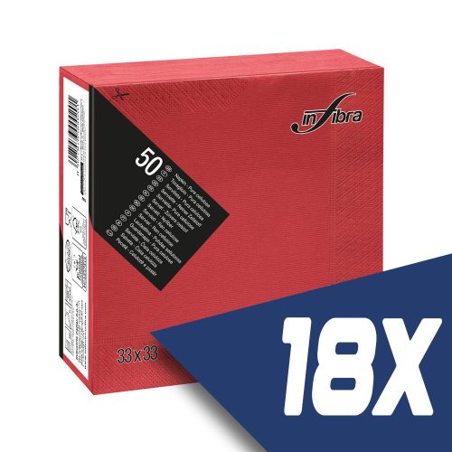 Infibra szalvéta 33x33cm piros 2 rétegű 50 lap/csomag (18 csomag)