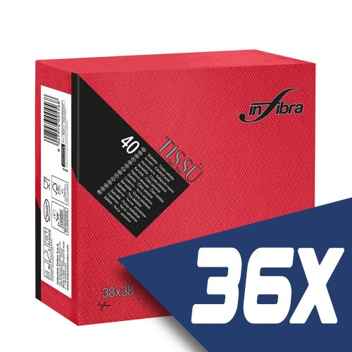 Infibra Szalvéta 38x38cm Piros 2 réteg 40 lap/csomag (36 csomag)