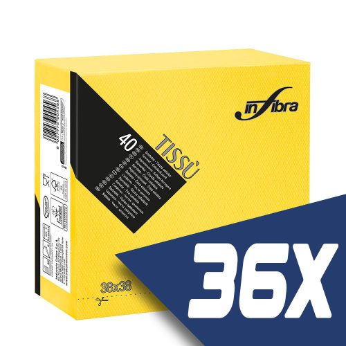 Infibra Szalvéta 38x38cm Sárga 2 réteg 40 lap/csomag (36 csomag)