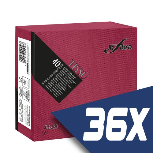 Infibra Szalvéta 38x38cm Bordó 2 réteg 40 lap/csomag (36 csomag)