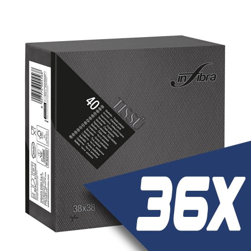 Infibra Szalvéta 38x38cm Fekete 2 réteg 40 lap/csomag (36 csomag)