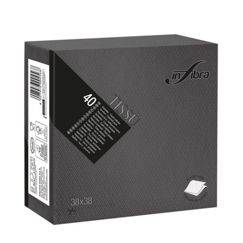Infibra Szalvéta 38x38cm Fekete 2 réteg 40 lap/csomag 