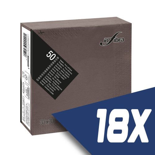 Infibra szalvéta 33x33cm csokoládébarna 2 rétegű 50 lap/csomag (18 csomag)