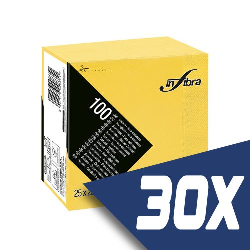 Infibra Szalvéta 25x25cm citromsárga 2 réteg 100 lap/csomag (30 csomag)