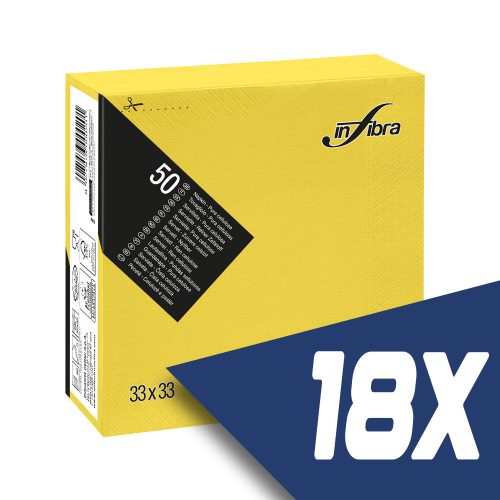 Infibra szalvéta 33x33cm citromsárga 2 rétegű 50 lap/csomag (18 csomag)
