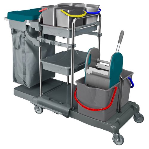 Kombi takarítókocsi műanyag+ krómvázas 2x18literes + 4x5literes vödör