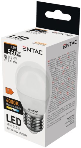 Entac LED Mini Globe E27 6,5W NW 4000K