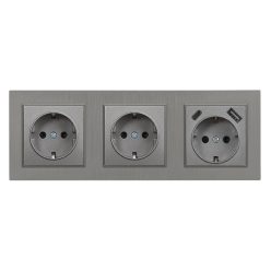   Nova III kettő dugalj USB csatlakozóval szürke szálcsiszolt kerettel