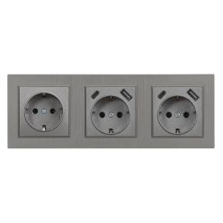   Nova III dugalj kettő USB csatlakozóval szürke szálcsiszolt kerettel