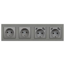   Nova IV kettő dugalj kettő USB csatlakozóval szürke szálcsiszolt kerettel