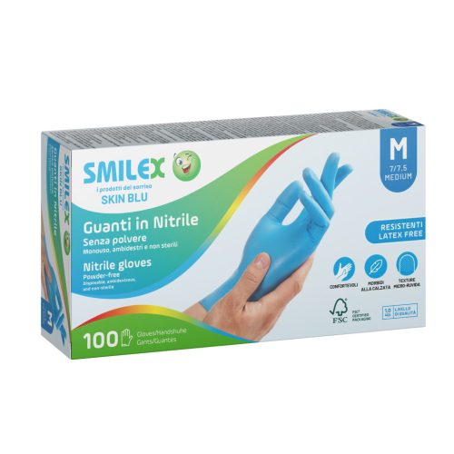 Berica Smilex Skin Blue egyszerhasználatos nitril kék vizsgálókesztyű M, 100 db / doboz