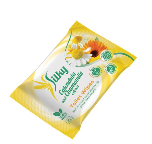 Silky Toalett 40 lapos 100% lebomló nedves toalettkendő kamilla, körömvirág és aloe vera kivonattal
