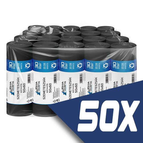 Szemeteszsák fekete 50x60cm  30L 20db/tekercs (50 tekercs)