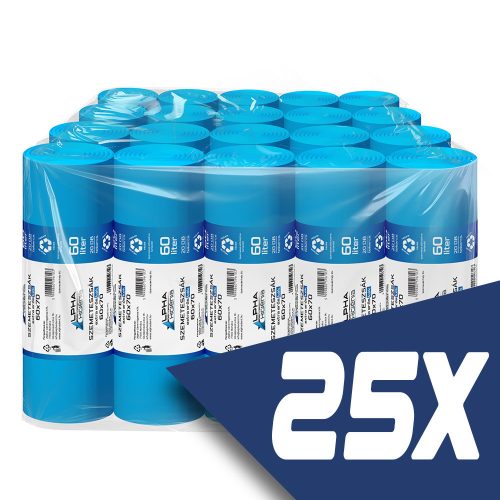 Szemeteszsák kék 60x70 15mikron 60L 20db/tekercs (25 tekercs)
