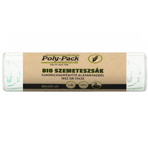 Kukoricakeményítő alapú (EN13432) PLA zsák 800x1250x0,03mm, 135L, 5 darab/tekercs