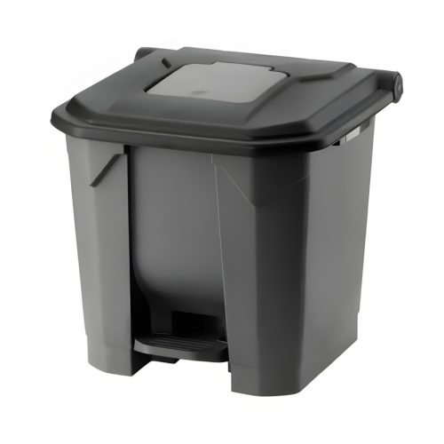 Planet Szelektív hulladékgyűjtő konténer, műanyag, pedálos, antracit/fekete, 30L
