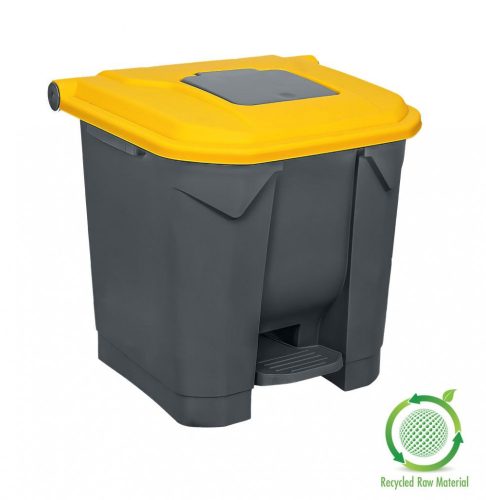 Planet Szelektív hulladékgyűjtő konténer, műanyag, pedálos, antracit/sárga, 30L