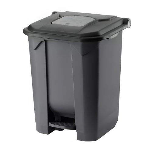 Planet Szelektív hulladékgyűjtő konténer, műanyag, pedálos, antracit, fekete, 50L