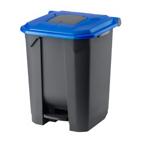 Planet Szelektív hulladékgyűjtő konténer, műanyag, pedálos, antracit, kék, 50L
