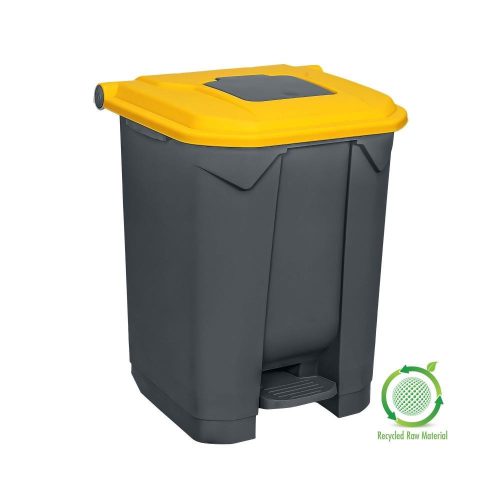Planet Szelektív hulladékgyűjtő konténer, műanyag, pedálos, antracit, sárga, 50L