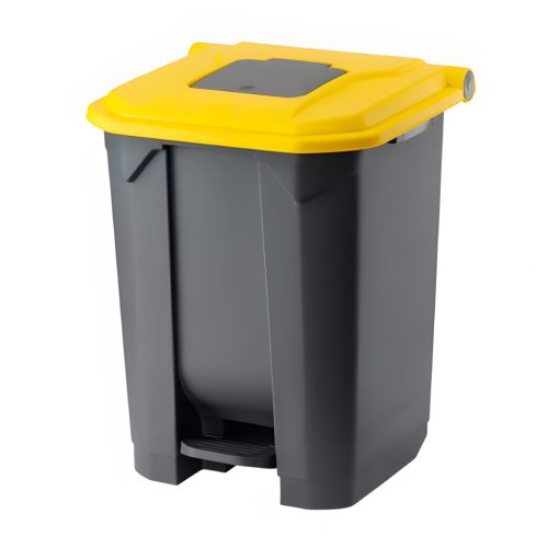 Planet Szelektív hulladékgyűjtő konténer, műanyag, pedálos, antracit, sárga, 50L