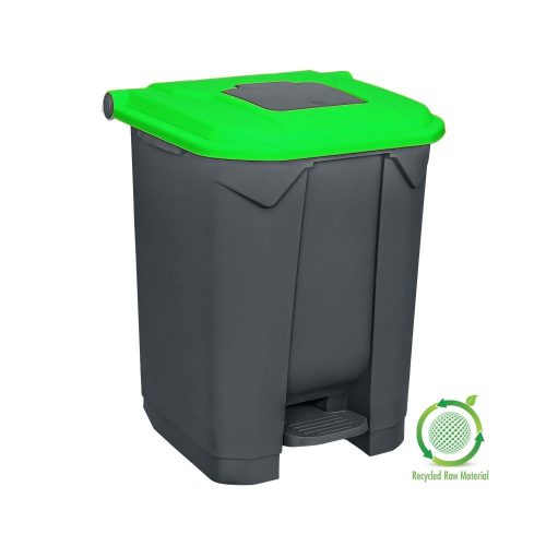Planet Szelektív hulladékgyűjtő konténer, műanyag, pedálos, antracit, zöld, 50L