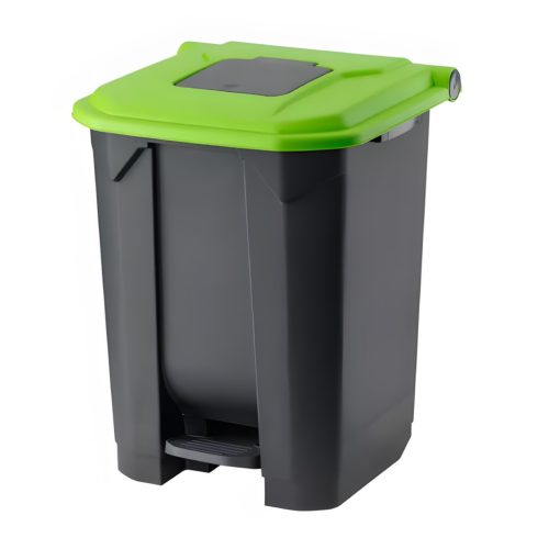 Planet Szelektív hulladékgyűjtő konténer, műanyag, pedálos, antracit, zöld, 50L