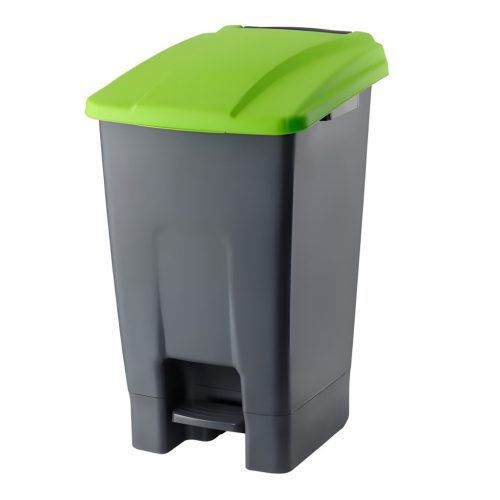 Planet Szelektív hulladékgyűjtő konténer, műanyag, pedálos, antracit/zöld, 70L