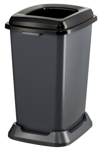 Planet Szelektív hulladékgyűjtő konténer, műanyag, nyitott fedeles, fekete, 50L