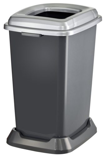 Planet Szelektív hulladékgyűjtő konténer, műanyag, nyitott fedeles, fém színű, 50L
