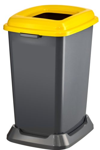 Planet Szelektív hulladékgyűjtő konténer, műanyag, nyitott fedeles, sárga, 50L
