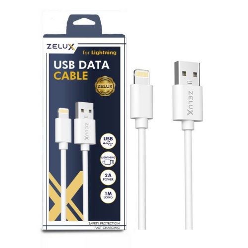 Zelux töltő és adatkábel 100cm lighting fehér