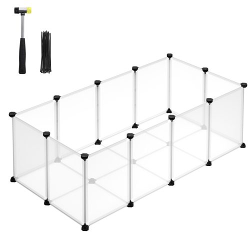 Ketrec háziállatoknak műanyag átlátszó elemekkel, fehér 125x63x42cm